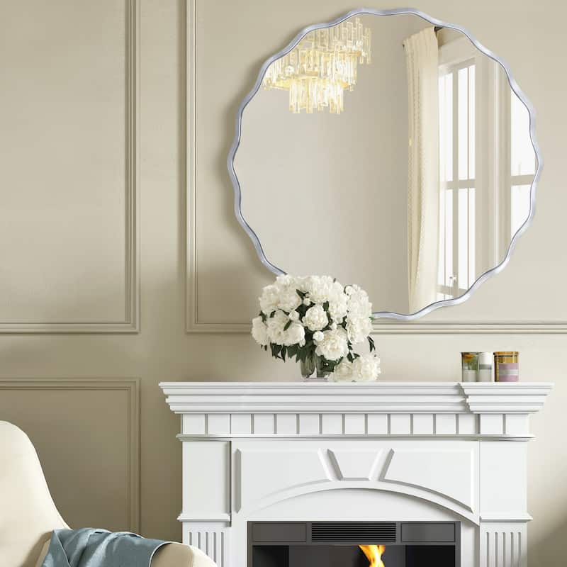 Aluminum Alloy Framed Wavy Round Wall Mirror