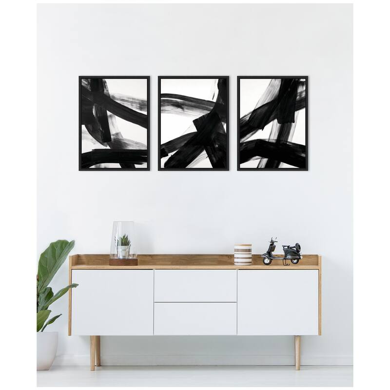 Kate and Laurel Black Mark No. 1, No. 2, & No. 3 3 Piece Framed Canvas Wall Art Set by Amy Lighthall