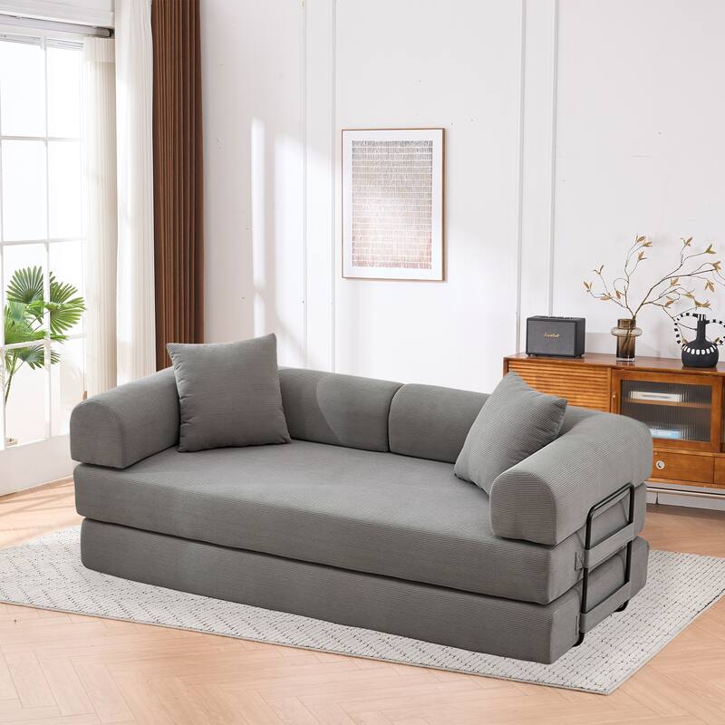 Convertible Sofa Bed, Folding Floor Couch Loveseat with Pillows, Corduroy Multi‑Mode Lounger, Sleeper Mattress