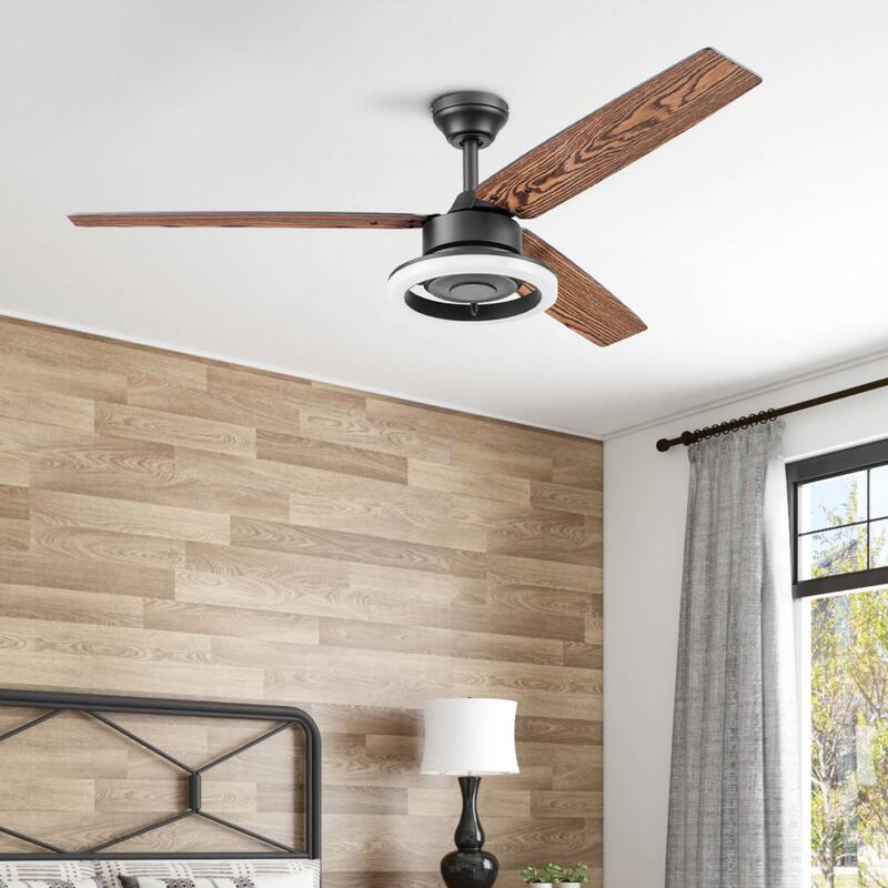 52" Prominence Home Orbis Matte Black Modern Indoor LED Ceiling Fan with Light, Remote Control