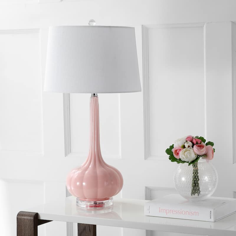 Diamante 28.5" Glass Teardrop LED Table Lamp, Pink (Set of 2) by JONATHAN Y
