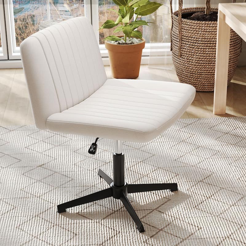 26" Wide Cross-Legged Chair with Linen Upholstery and Adjustable Height Rocking Swivel Function - 26" x 26" x 29.5"-34.5" - Beige-Black