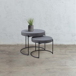 Casual Elements Round Nesting Side Tables With Hand-Cast Concrete and ...