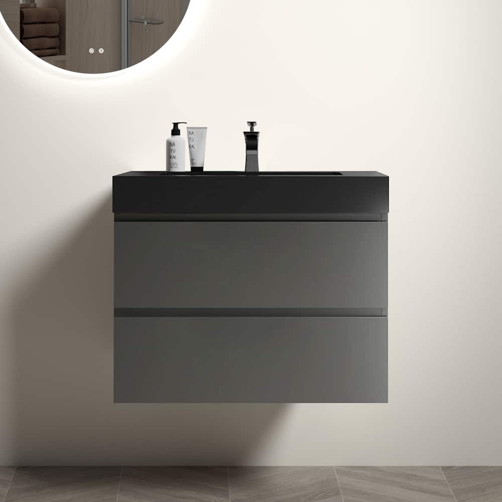 Modern Large Storage Wall Mounted Bathroom Vanity with One-Piece Sink Basin without Drain and Faucet