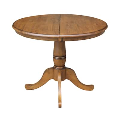 36" Round Pedestal Table with 12" Leaf in Pecan