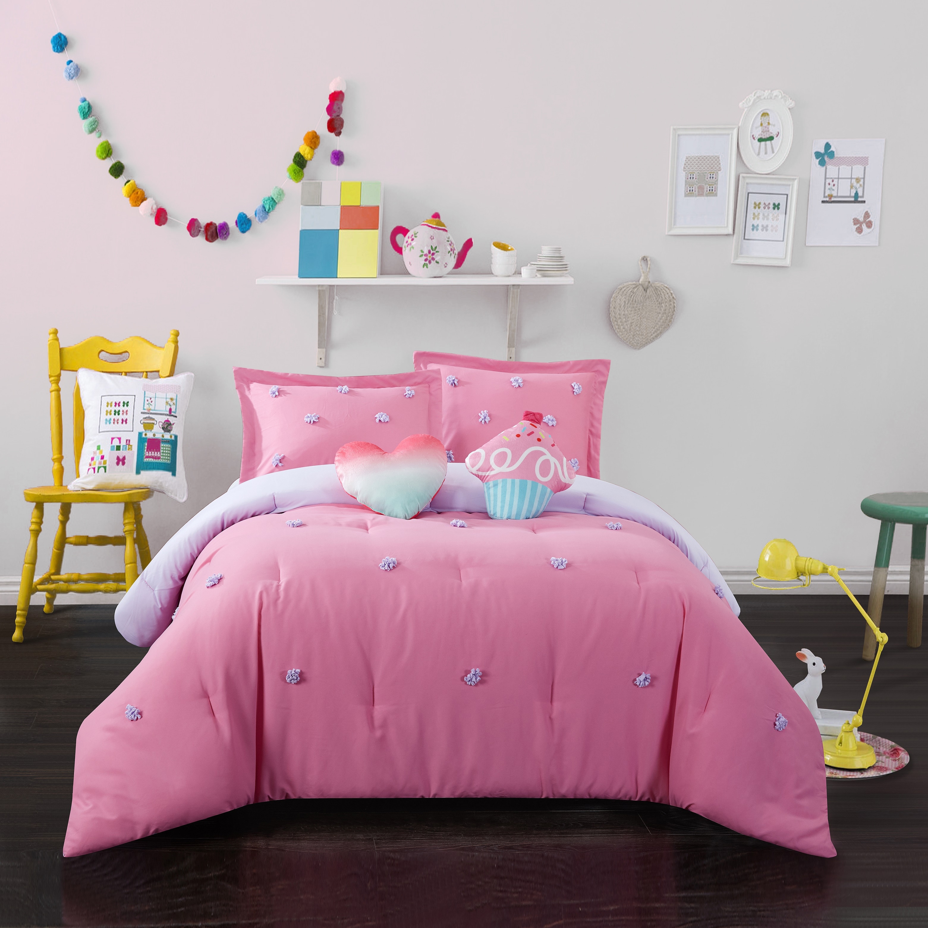 Heritage Kids Pom-Pom Pink Kids Comforter Set On Sale Bed Bath