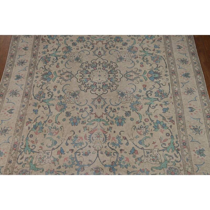 Floral Tabriz Persian Area Rug Traditional Hand-Knotted Wool Carpet - 7'9"x 10'11"