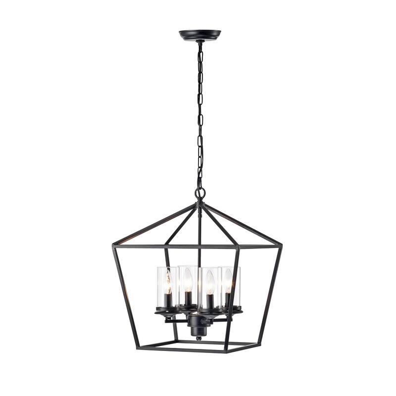 Modern 4-Light Chandelier with Glass Shades - N/A