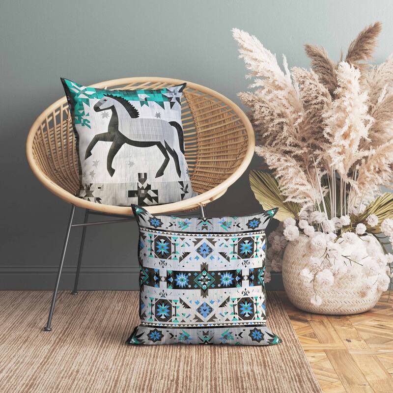 Starry Night Rider Indoor/Outdoor Reversible Throw Pillow Green and Gray