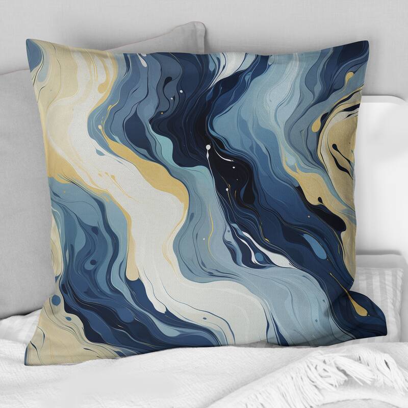 Designart "Blue And Beige Ink Abstract Fusion" Abstract Printed Throw Pillow - 16 x 16