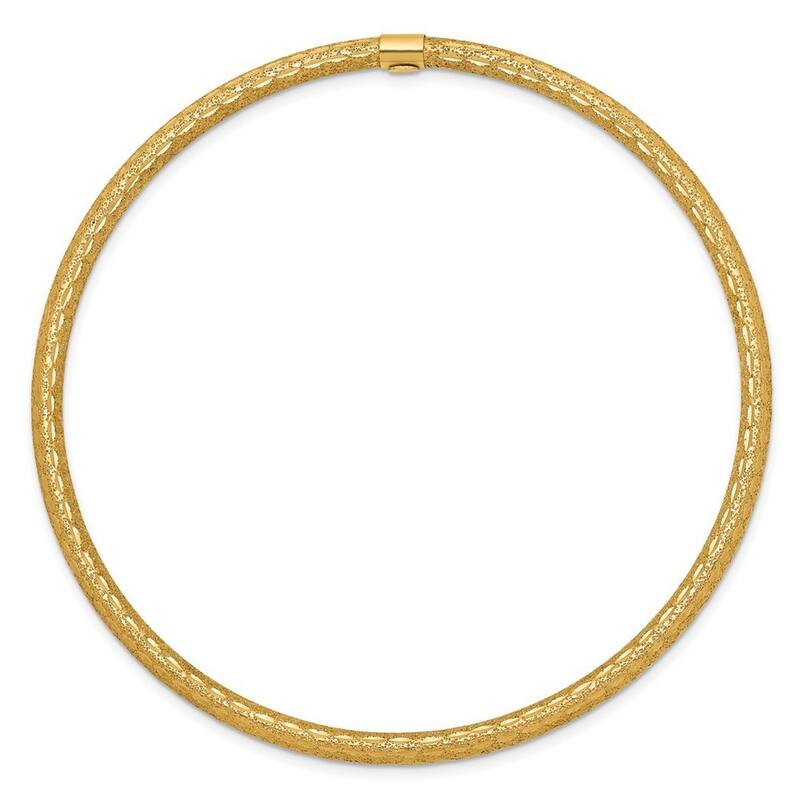 Curata 14k Yellow Gold 3mm Laser and Sparkle Cut TubeSlip on Stackable Bangle Bracelet