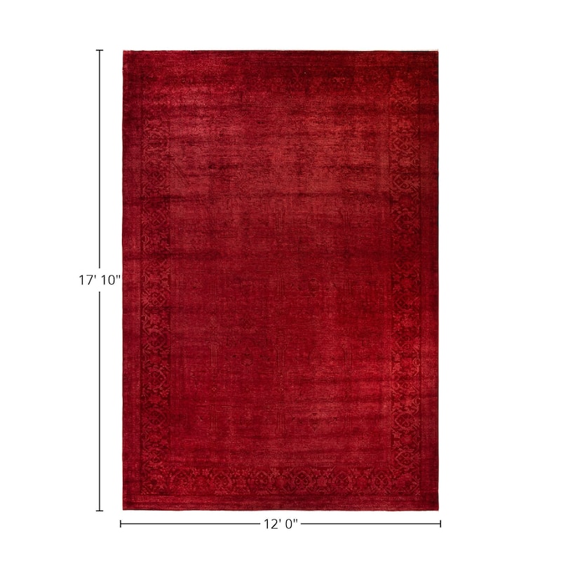 Overton Hand Knotted Wool Vintage Inspired Modern Contemporary Overdyed Red Area Rug - 12' 0" x 17' 10"