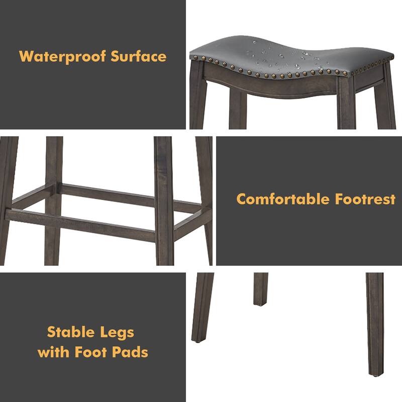 Gymax Set of 2 Saddle Bar Stools Bar Height Kitchen Chairs w/ Rubber