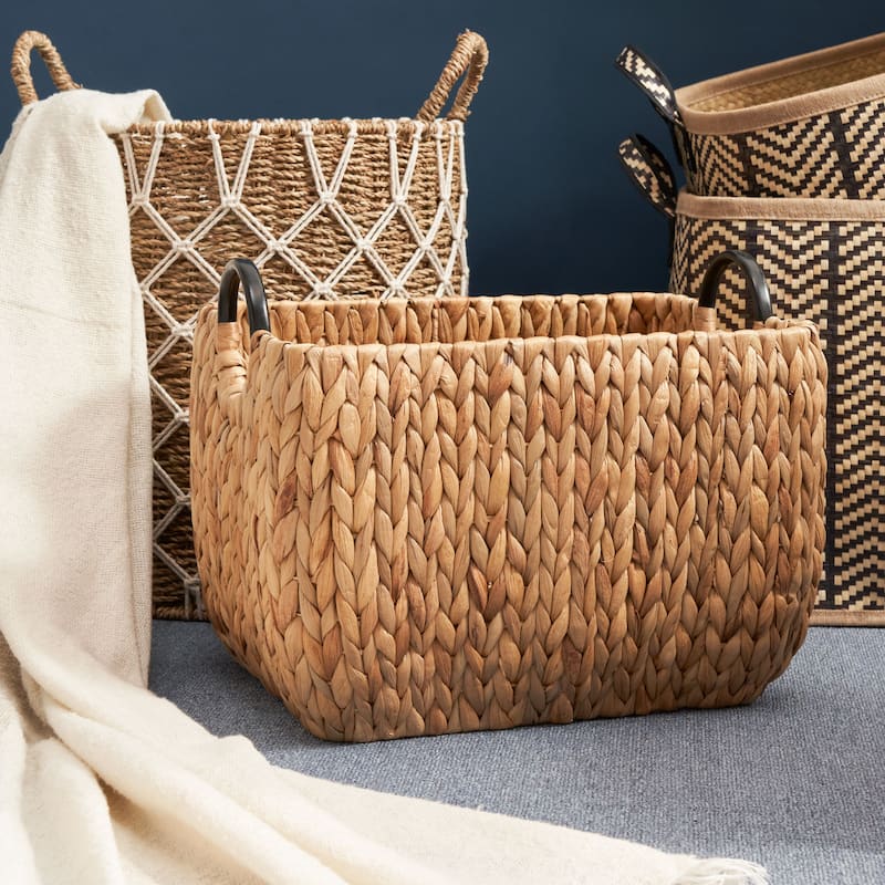 Ludmilla Rectangular Multi Purpose Water Hyacinth Woven Wicker Baskets with Handles - 16" x 12" x 13"
