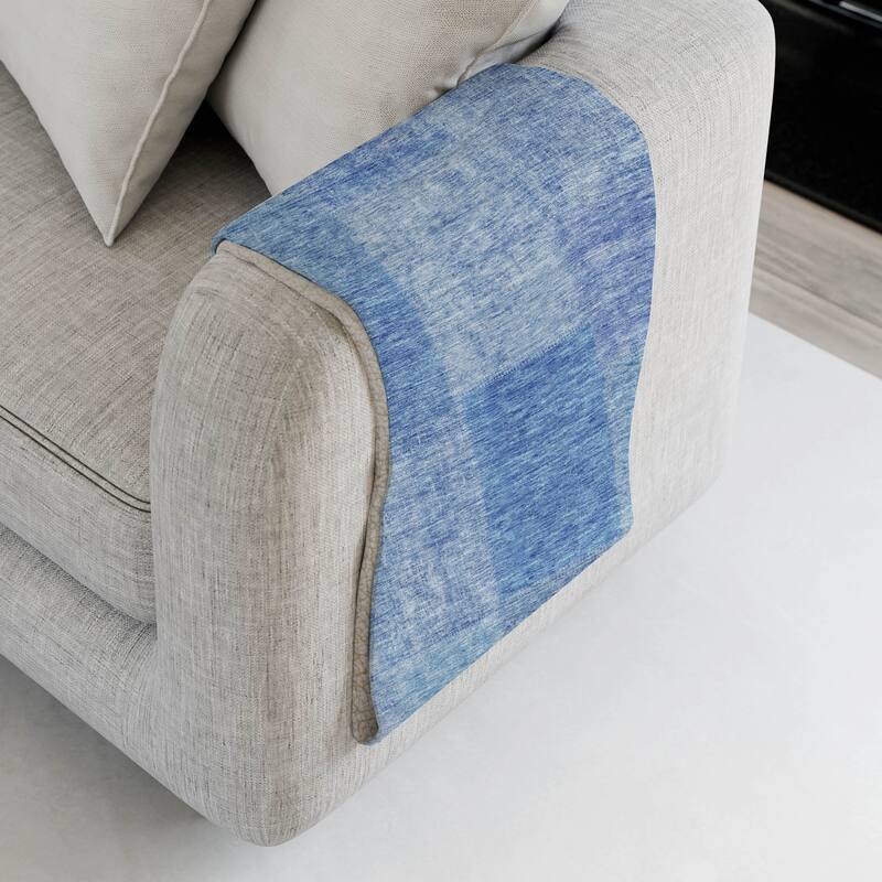 Premium Machine Washable Vintage Patchwork Sherpa Throw Blanket - Denim - 4'2" x 5'10"