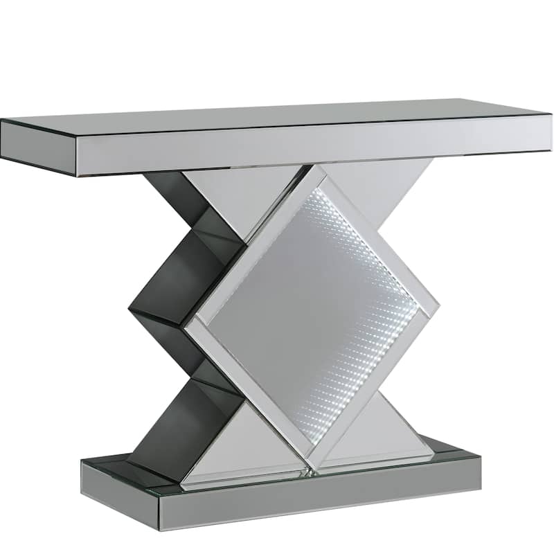 Glamorous Contemporary Mirrored Accent Console Table with LED Lighting
