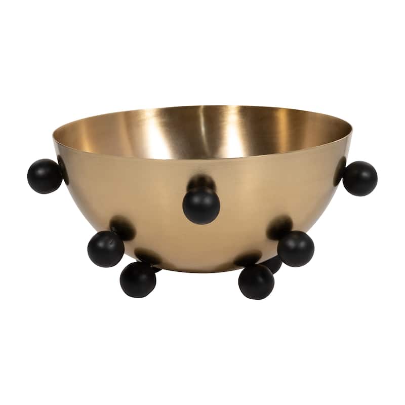 Sagebrook Home Metal Bowl Iron Round Shape with Black Ball Feet 12.76" Gold Metallic Finish - 12.75" x 12.76" x 6"