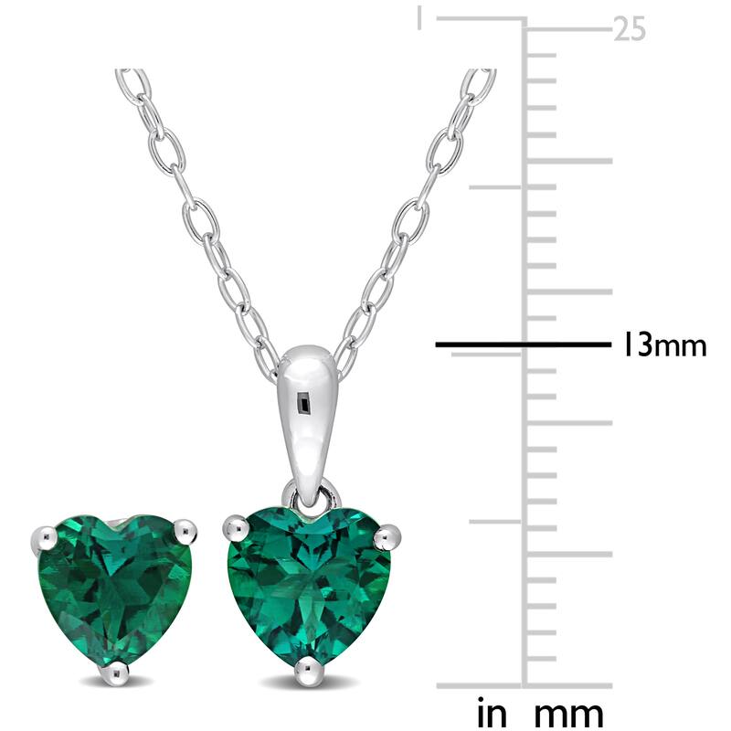 Miadora 2 1/4ct TGW Heart-Shape Created Emerald Set of Necklace and Earrings in Sterling Silver