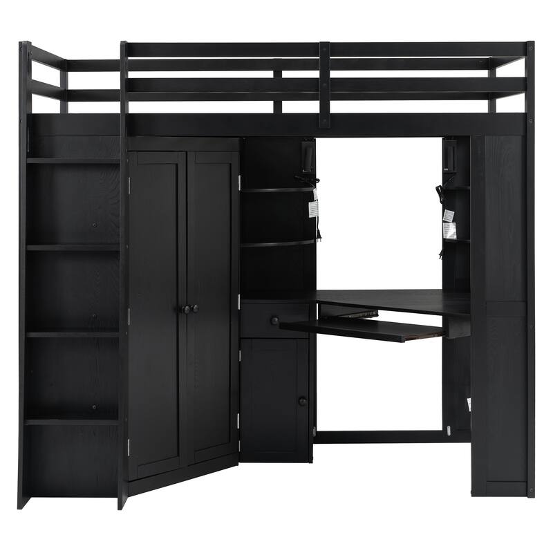 Twin Loft Bed with Integrated Wardrobe Desk Keyboard Tray Charging Station