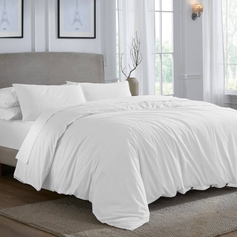 Superior Carmen 100% Cotton Relaxed Wash Duvet Cover Set - White - King - Cal King