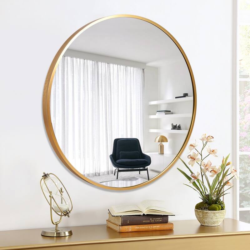 Lumioca Aluminum Alloy Frame Circle Mirror Wall Mounted for Bedroom Bathroom