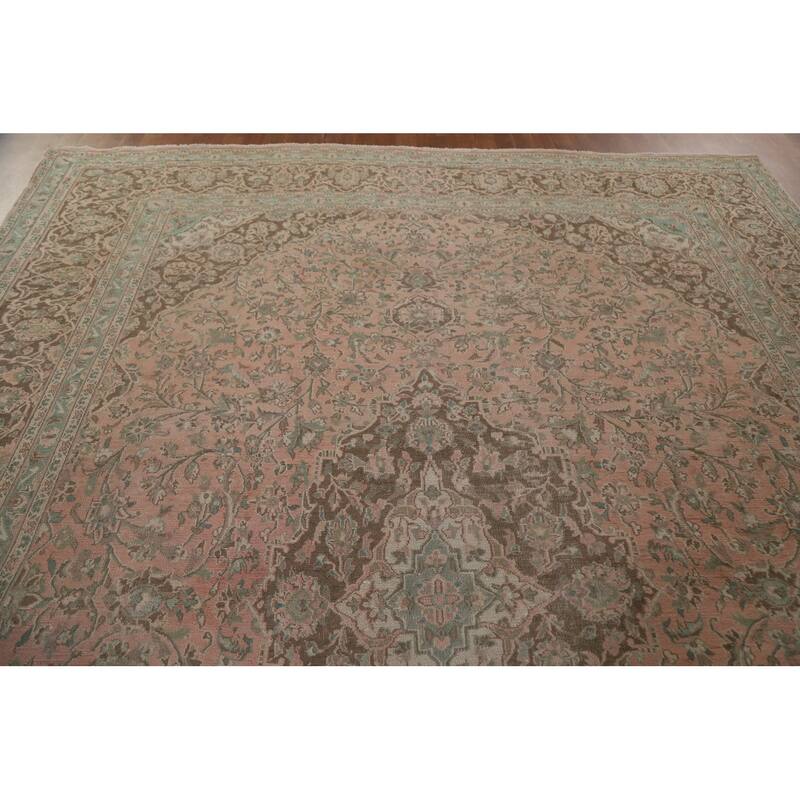 Hand Knotted Oriental 100% Wool Carpet Traditional Floral Pink Mashad Area Rug - 12' 3'' X 9' 4''