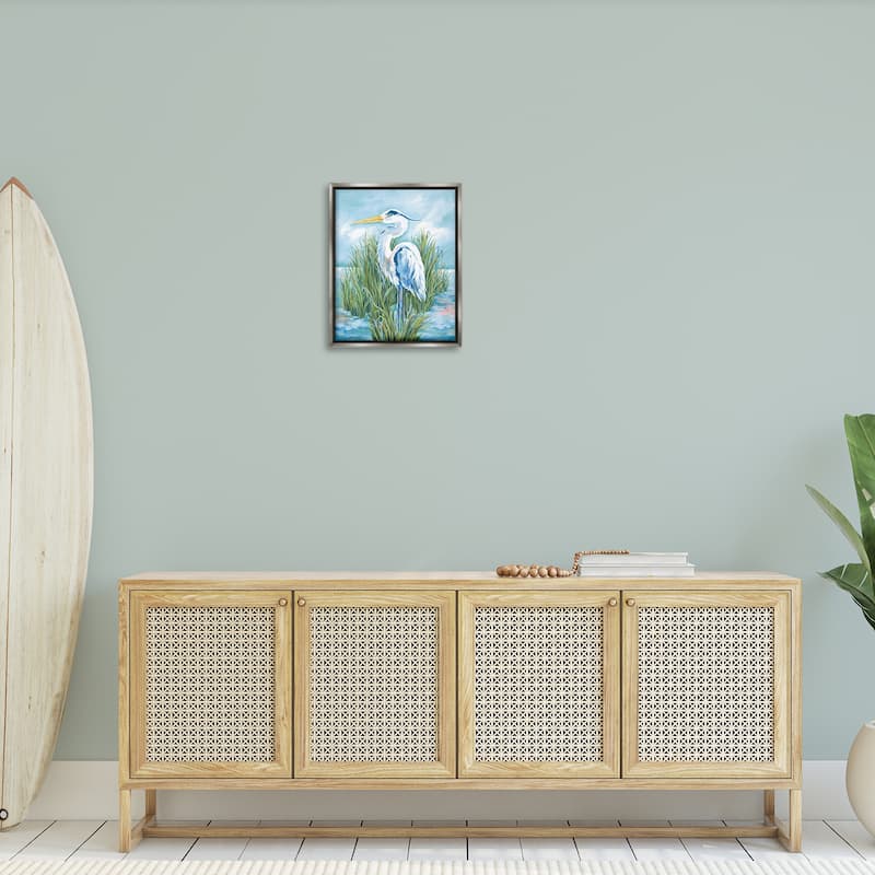 Stupell Coastal Heron Bird Framed Floater Canvas Wall Art Design By Diane Kater