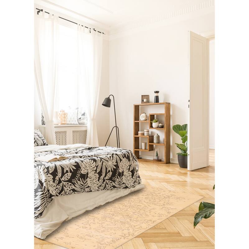 ECARPETGALLERY Hand Loomed Loreto Cream Viscose, Wool Rug - 5'5 x 7'8