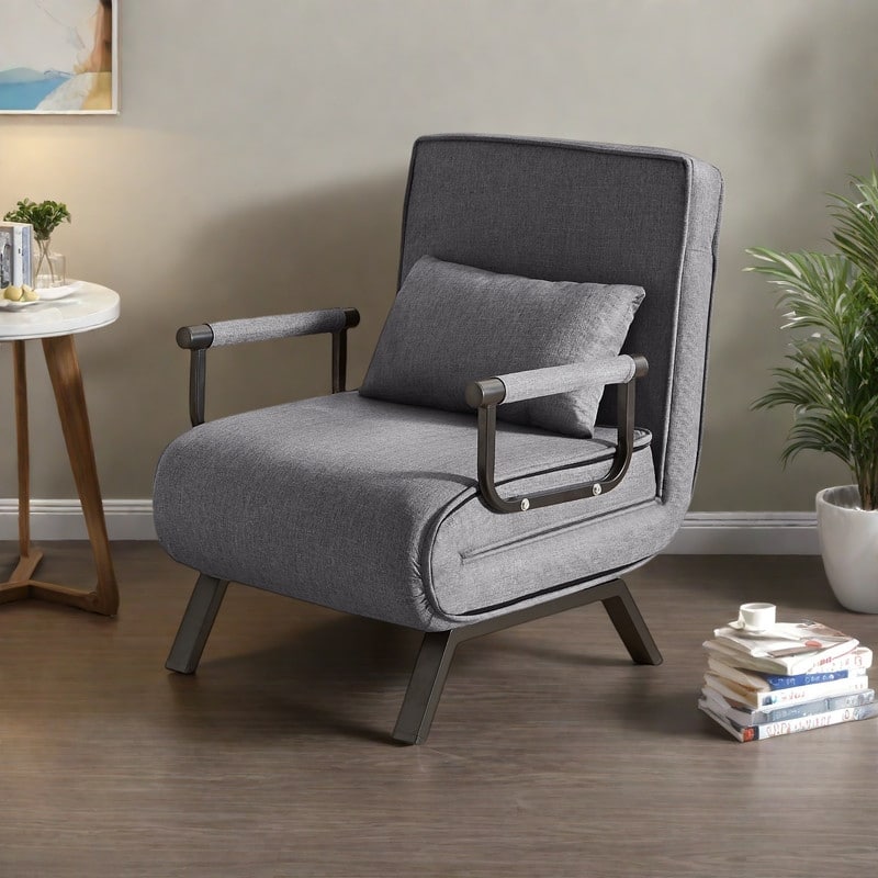 Linen 5-in-1 Folding Chair Bed with 5-Position Backrest, 450lb Capacity and Removable Pillow - Grey