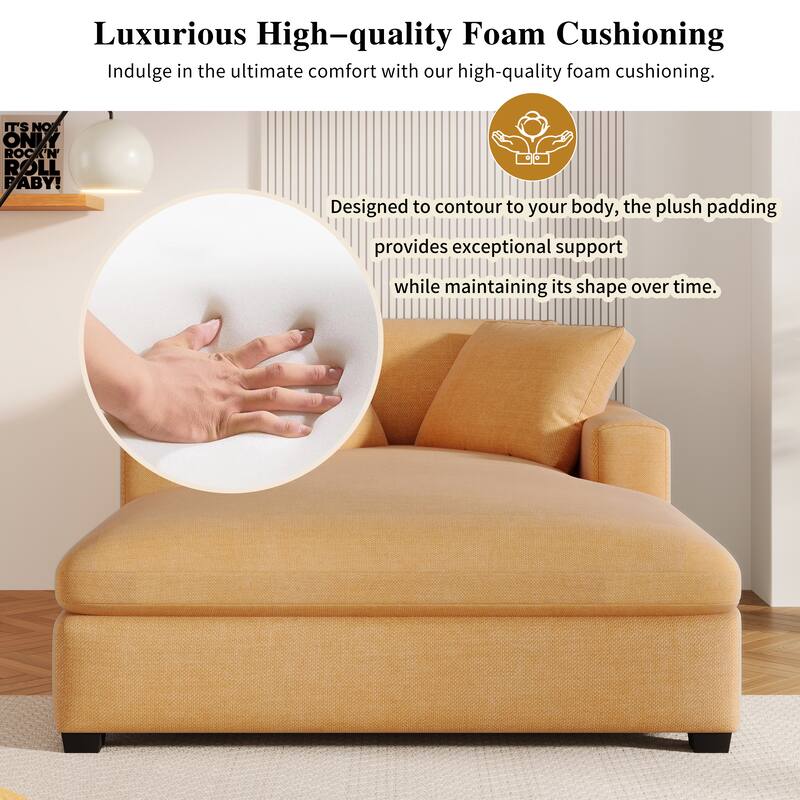53.5" Oversized Chaise Lounge Chair, Upholstered Fabric Single Sofa Chair with rmrests&Solid Wood Legs for Living Room, Office