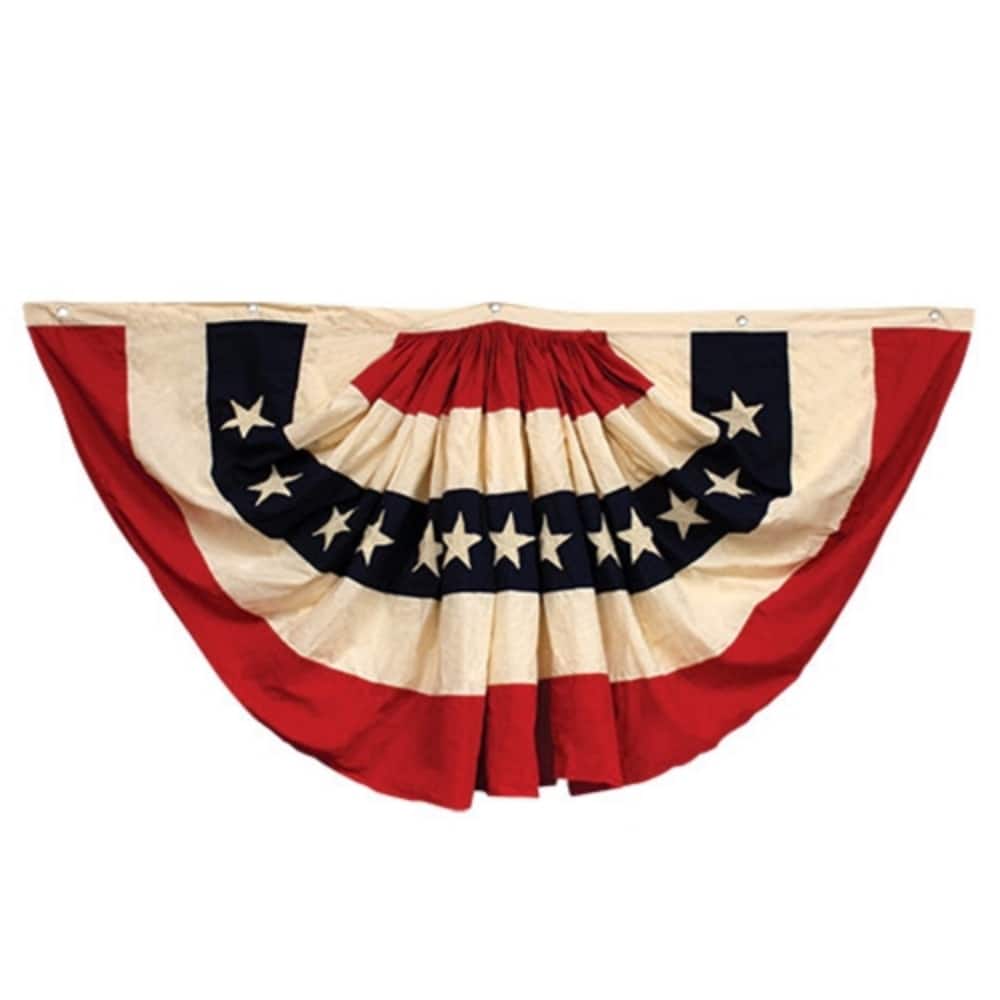 Cotton Vintage-Inspired Flag Bunting with Star Appliques and Rustic Patriotic Decor Accent - 36" H x 70" W