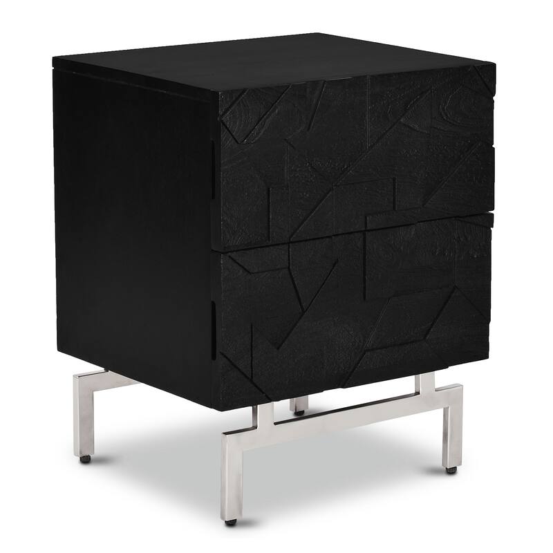 Poly & Bark Geo Nightstand - Handcrafted Solid Wood with Stainless Steel Legs