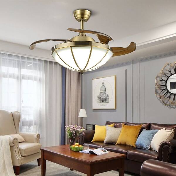 slide 13 of 12, 36" Retractable Blade Ceiling Fan Light with Remote Control - Brass - 36 inches 36 inches - Brass