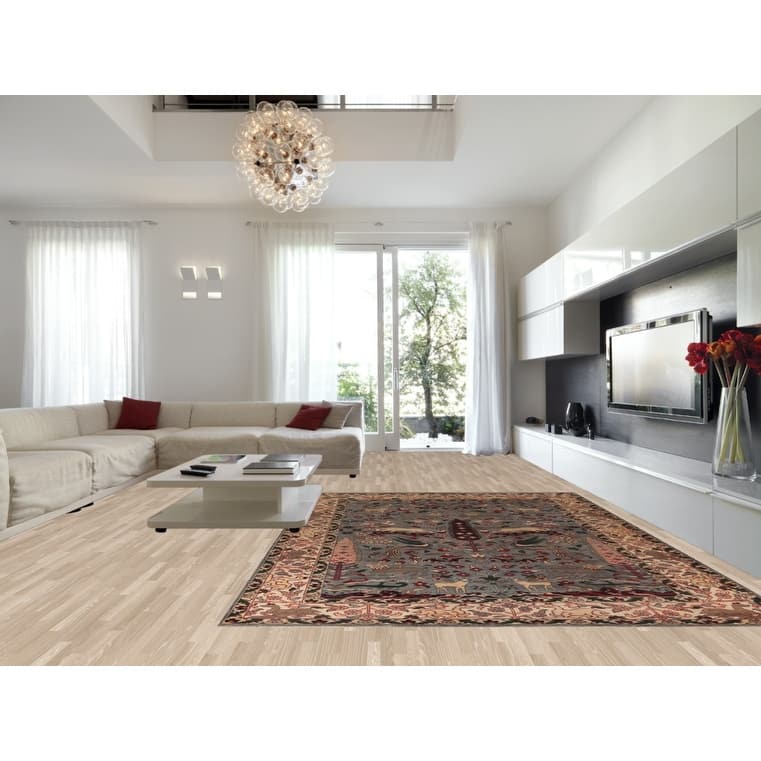 Hunting Animals Gray Ziegler Oriental Large Rug Handmade Wool Carpet - 9'8"x 13'10"