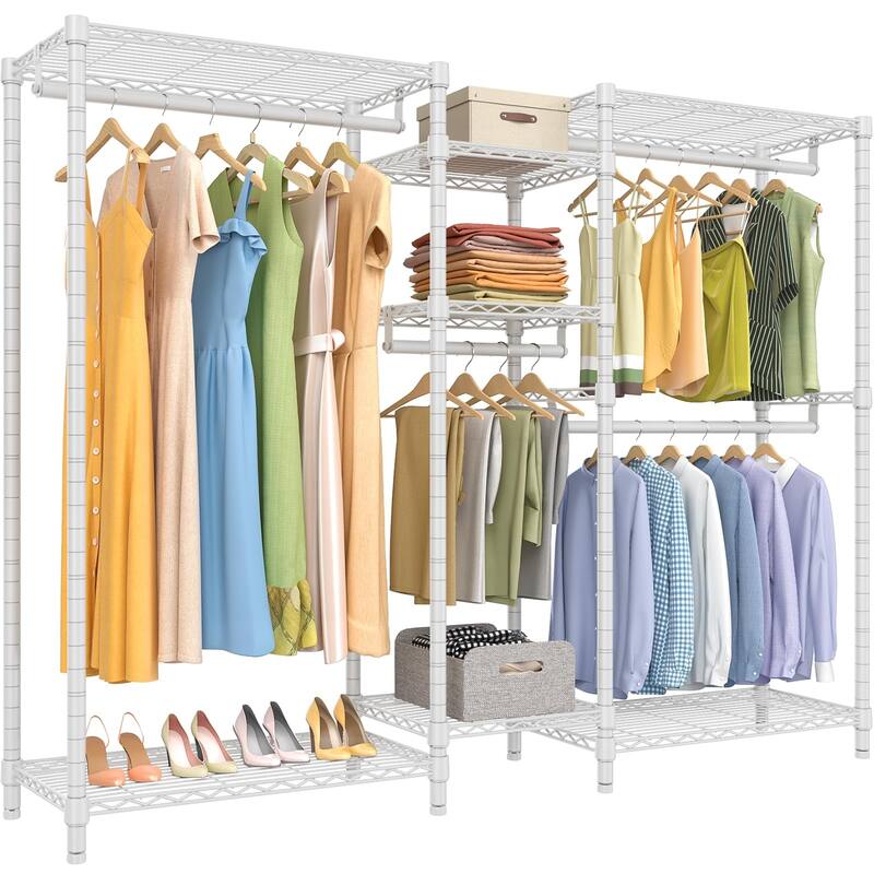 V6 Wire Garment Rack 5 Tiers Heavy Duty Clothes Rack for Hanging Clothes, Metal Clothing Rack Freestanding Closet Storage Rack - White - V6