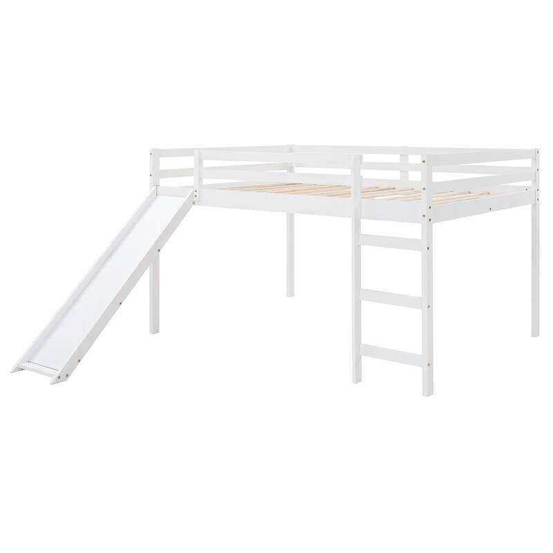 Multifunctional Full Size Loft Bed with Slide, White