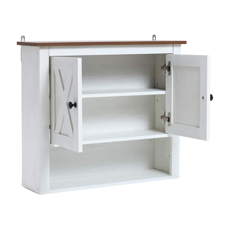 White Manufactured Wood Farmhouse 2-Door Bathroom Wall Cabinet - 20.6" H x 23.6" W x 7.7" D