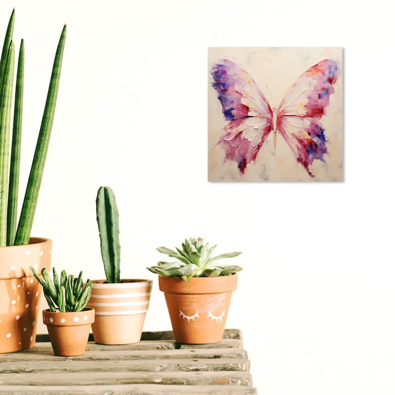 Wynwood Studio Canvas Animals Adventurous Butterlfy Pink and Rustic Wall Art Canvas Print - 12 x 12