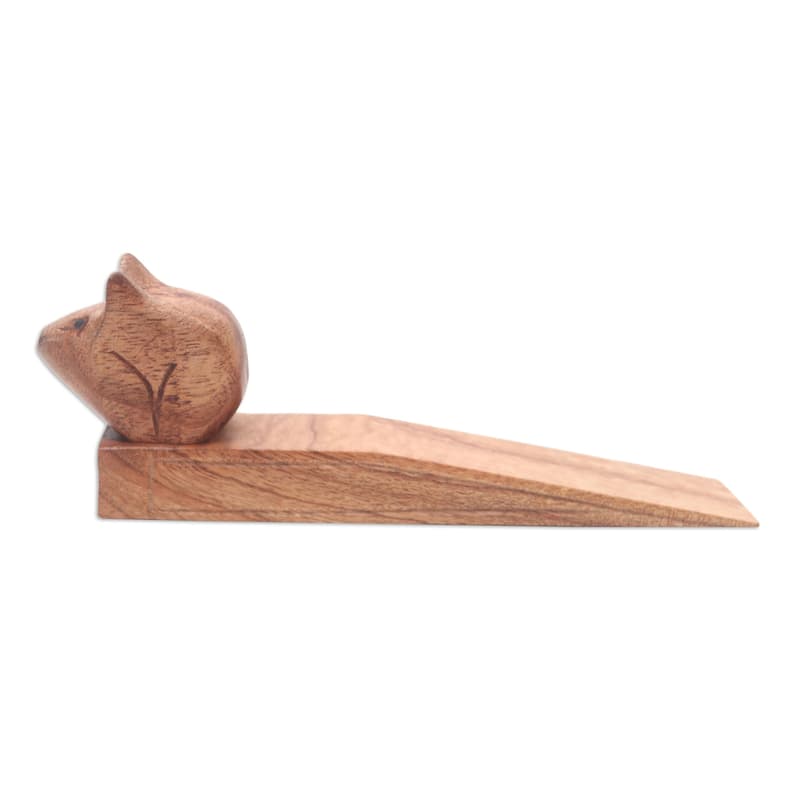 Novica Handmade Polite Piglet Wood Door Stop