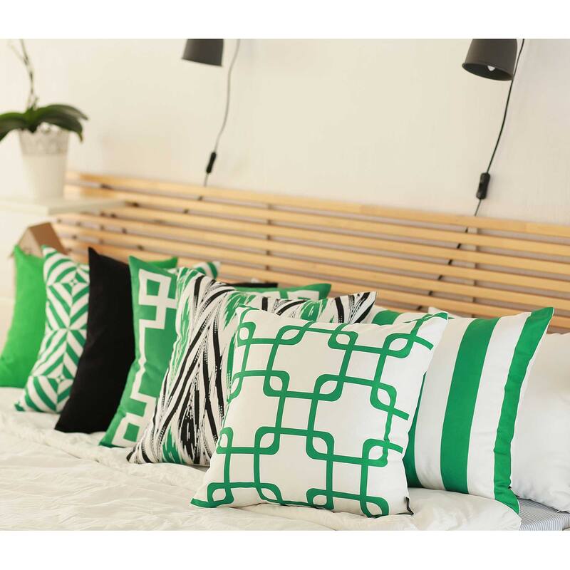 Black White and Green Long Ikat Decorative Throw Pillow Cover Bed