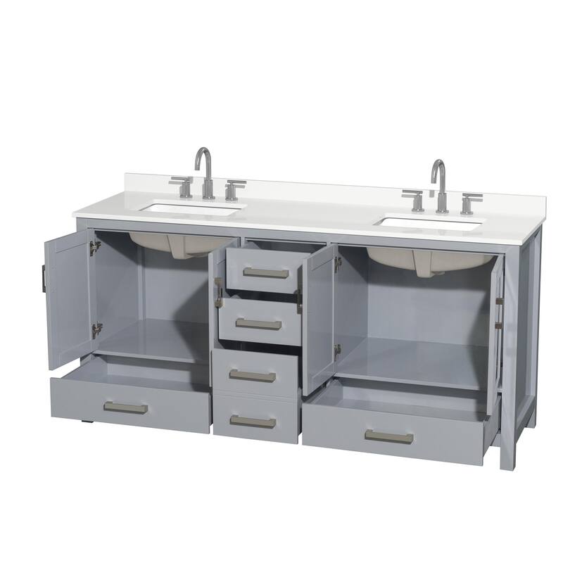 Sheffield 72-inch Double Vanity, 3 Hole Quartz Top
