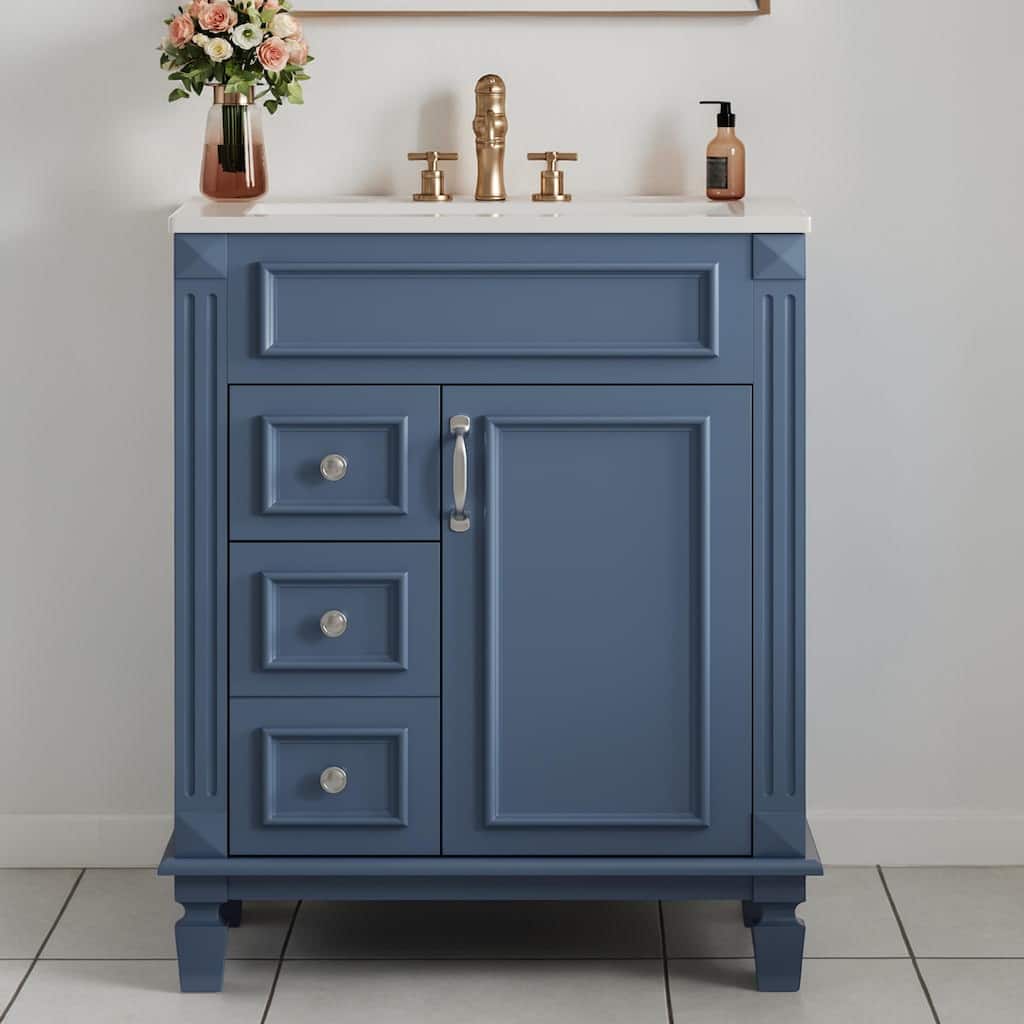 24 Inch Bathroom Vanity with Ceramic Sink, Small Bathroom Cabinet with 2 Drawers and Adjustable Shelf