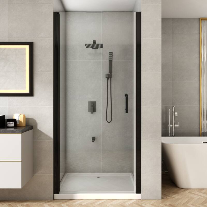 TOOLKISS Pivot Swing Frameless Shower Door with Safey Clear Glass