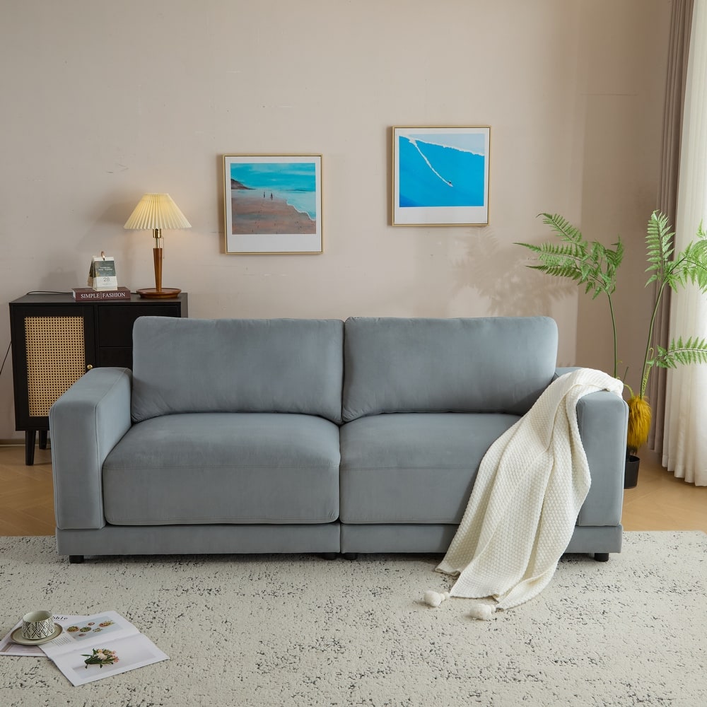 Roomfitters 81" Modern Square Arm Sofa with Soft Fabric Upholstery, Deep Cushions and Sturdy Wooden Legs for Living Room