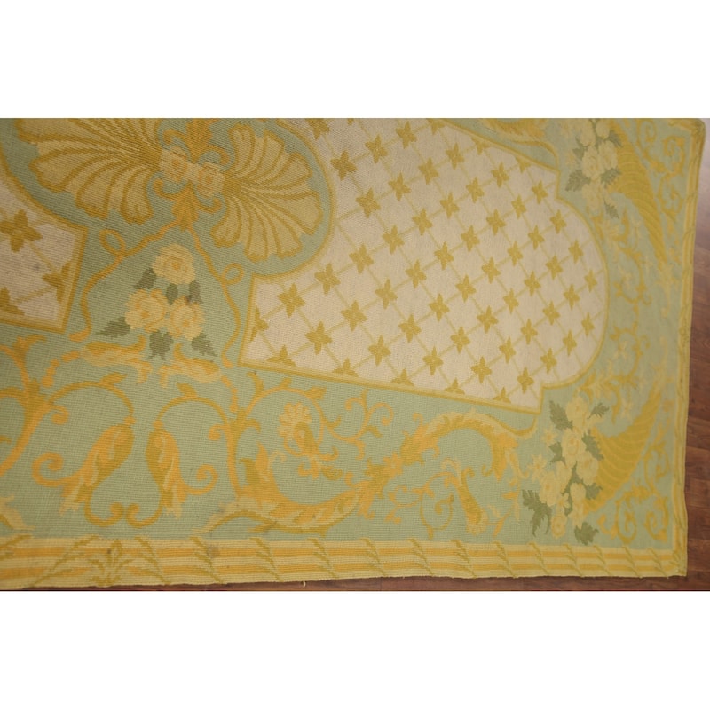 Flat-Weave Vegetable Dye Savonnerie Runner Rug Wool Carpet - 4'3" x 10'1"
