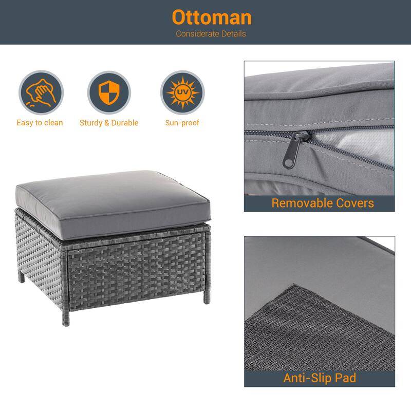 LIVOOSUN 3Pcs Patio Furniture Conversation Grey Rattan Patio Sofa Set