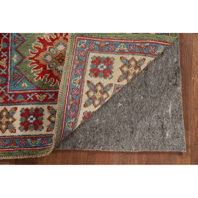 Green Geometric Kazak Oriental Foyer Rug Hand-Knotted Wool Carpet - 2'8" x 4'0"