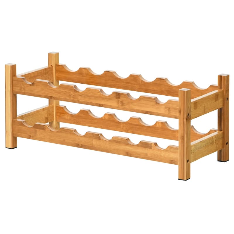Gymax 2-Tier Bamboo Wine Rack 12 Bottles Display Storage Shelf Holder - See Details