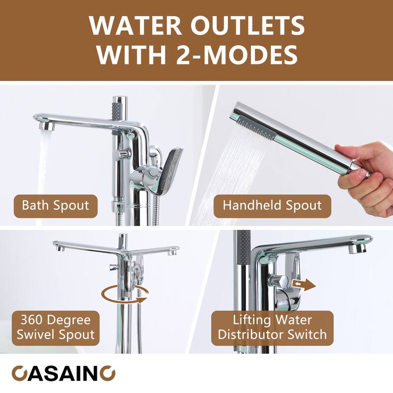 CASAINC Single-Handle Freestanding Floor-Mount Roman Tub Faucet with Handheld Shower