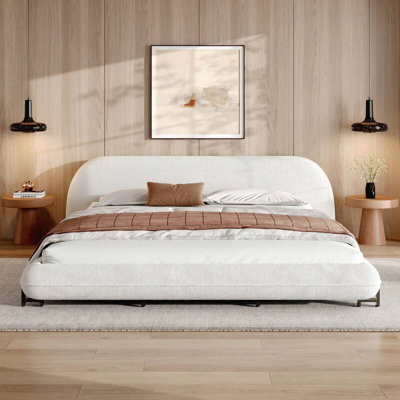 Upholstered Platform Bed with Curve-Shaped Design - King